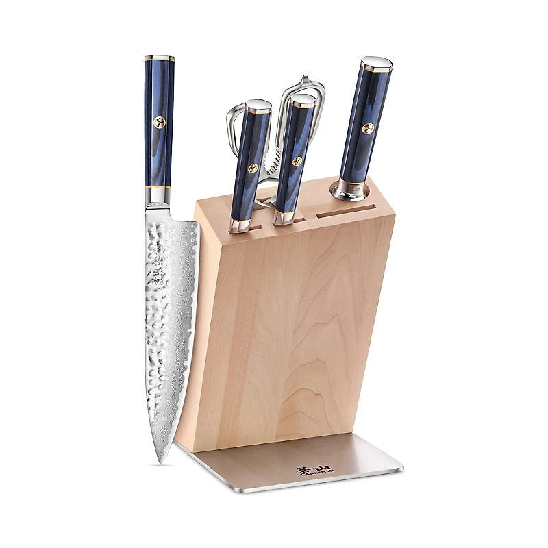 Cangshan Kita Blue 6-Piece Knife Maple Block Set