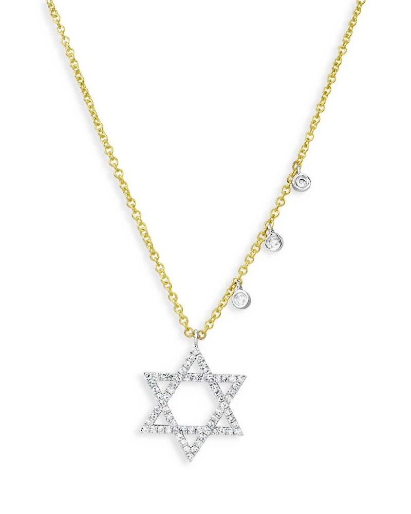 4K White & Yellow Gold Diamond Star of David Pendant Necklace, 18"