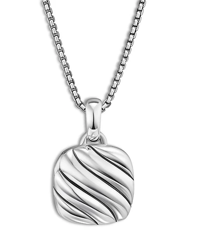 Sterling Silver Sculptured Cable Square Locket Pendant
