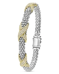18K Yellow Gold & Sterling Silver Embrace Diamond Pavé X Station Caviar Bead Bracelet