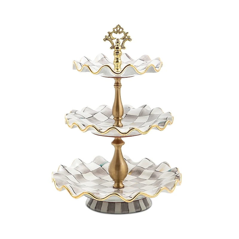Mackenzie-Childs Sterling Check Three Tier Sweet Stand