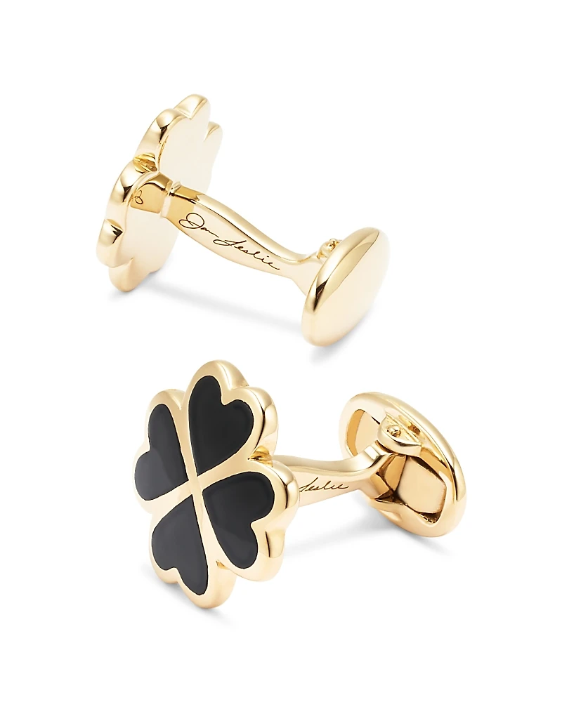 Jan Leslie Four Leaf Clover Black Onyx, Sterling Silver & 18K Yellow Gold Vermeil Cufflinks