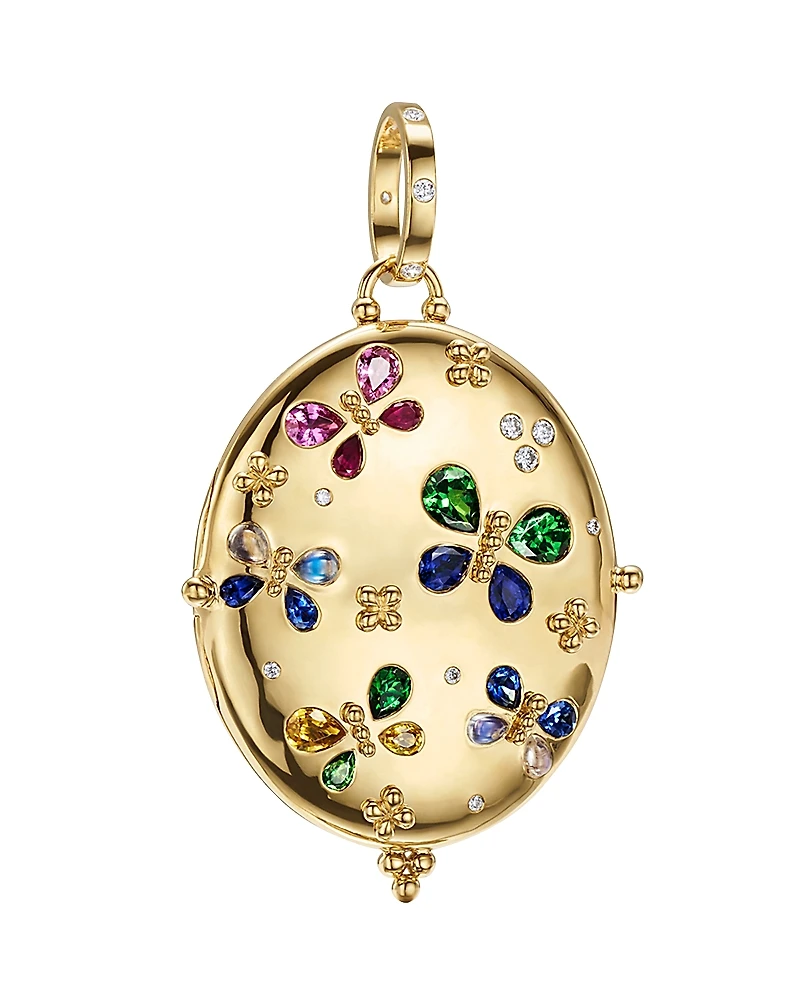 Temple St. Clair 18K Yellow Gold Butterfly Multi Gemstone & Diamond Oval Locket Pendant