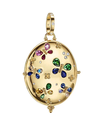 Temple St. Clair 18K Yellow Gold Butterfly Multi Gemstone & Diamond Oval Locket Pendant
