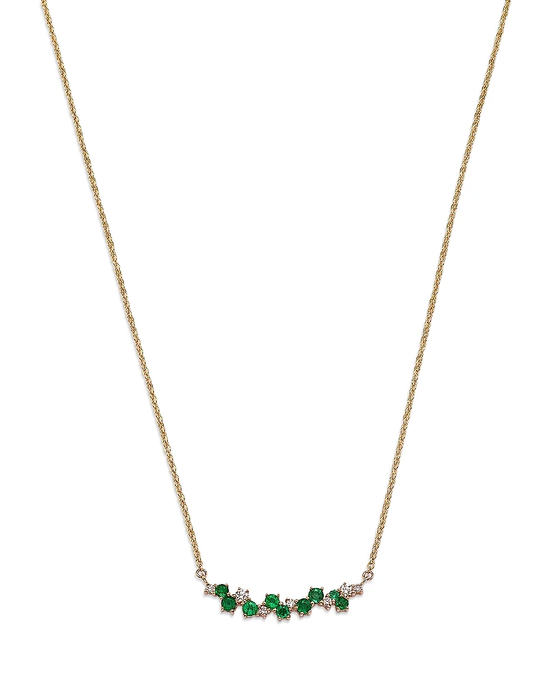 Bloomingdale's Fine Collection Emerald & Diamond Curved Bar Necklace