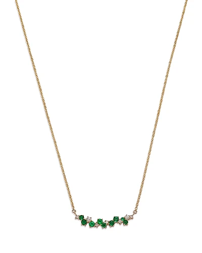 Bloomingdale's Fine Collection Emerald & Diamond Curved Bar Necklace