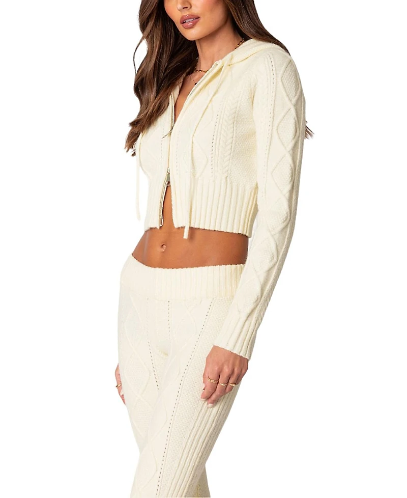 Edikted Ray Cable Knit Hooded Cardigan