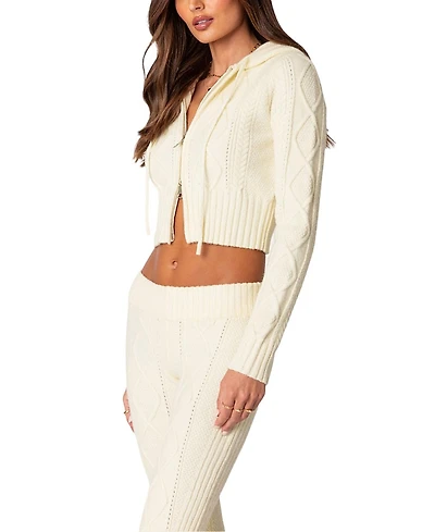 Edikted Ray Cable Knit Hooded Cardigan