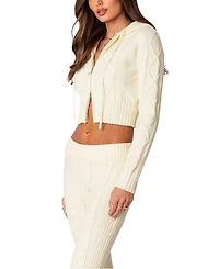 Edikted Ray Cable Knit Hooded Cardigan