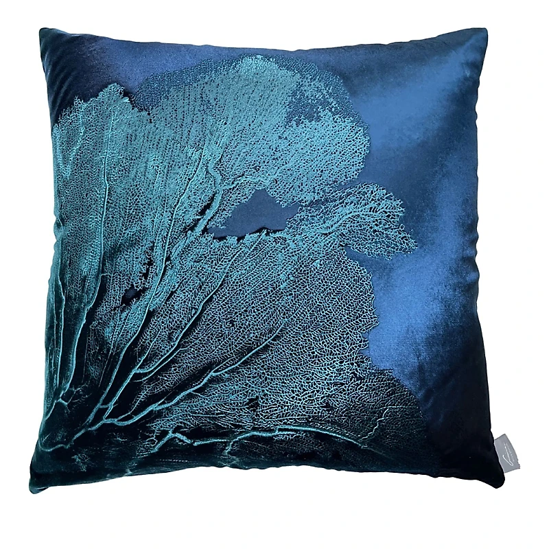 Aviva Stanoff Sea Fan Azure Signature Velvet Collection Pillow, 20 x 20