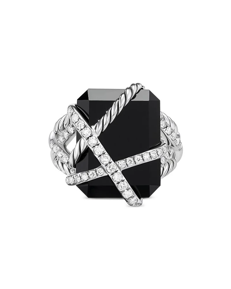 Cable Wrap Ring Sterling Silver with Black Onyx or Crystal & Diamonds, 0.60 tcw