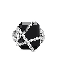 Cable Wrap Ring Sterling Silver with Black Onyx or Crystal & Diamonds, 0.60 tcw