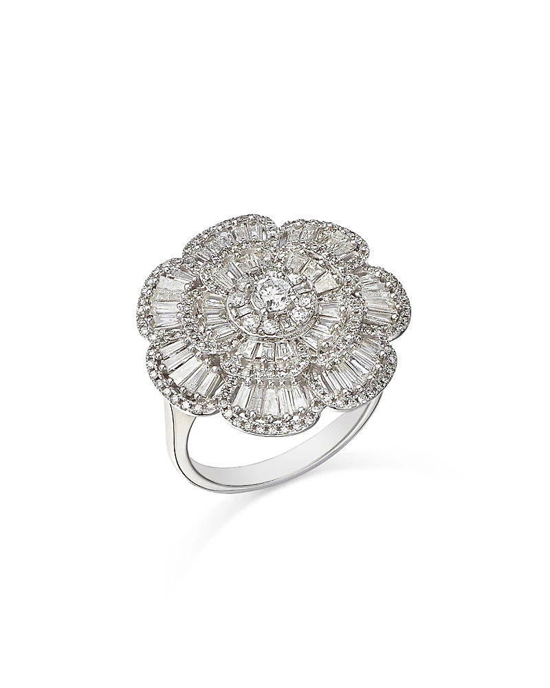 Bloomingdale's Fine Collection Diamond Round & Baguette Flower Ring