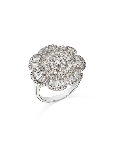 Bloomingdale's Fine Collection Diamond Round & Baguette Flower Ring
