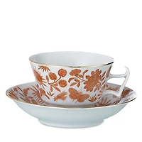 Mottahedeh Sacred Bird & Butterfly Orange Teacup and Saucer
