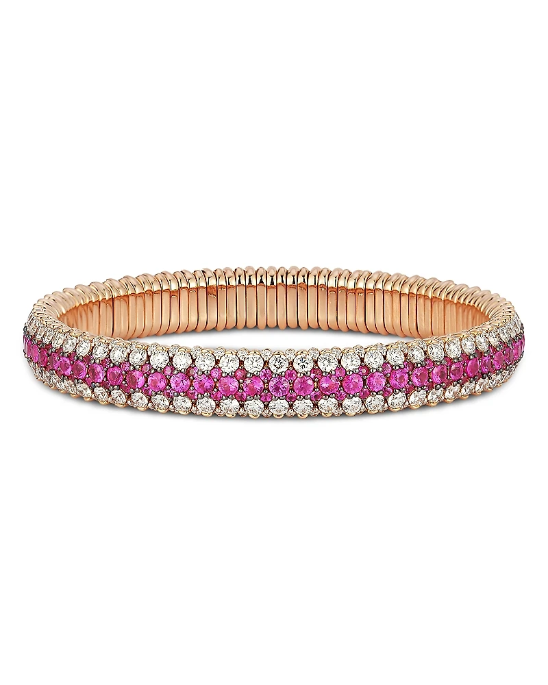 Roberto Demeglio 18K Rose Gold Ruby & Diamond Three Row Stretch Bracelet