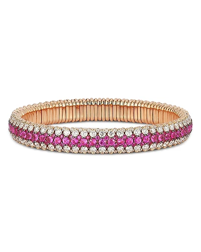 Roberto Demeglio 18K Rose Gold Ruby & Diamond Three Row Stretch Bracelet