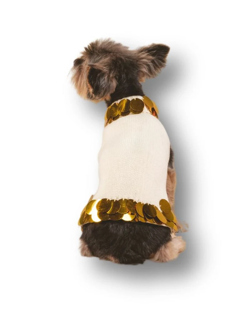 PETITE Cotton Pet Sweater with Gold Paillettes