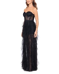 Strapless Lace Tulle Ruffle Gown - Exclusive
