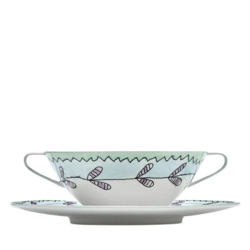 Marni Blossom Milk Soup Bowl with Handles & Saucer