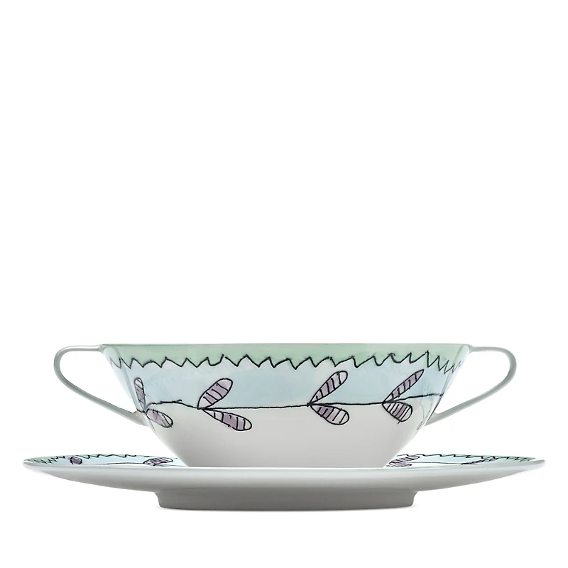 Serax Marni Blossom Milk Soup Bowl with Handles & Saucer