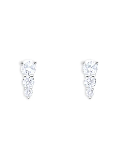 Meira T 14K White Gold Diamond Graduated Three Stone Stud Earrings