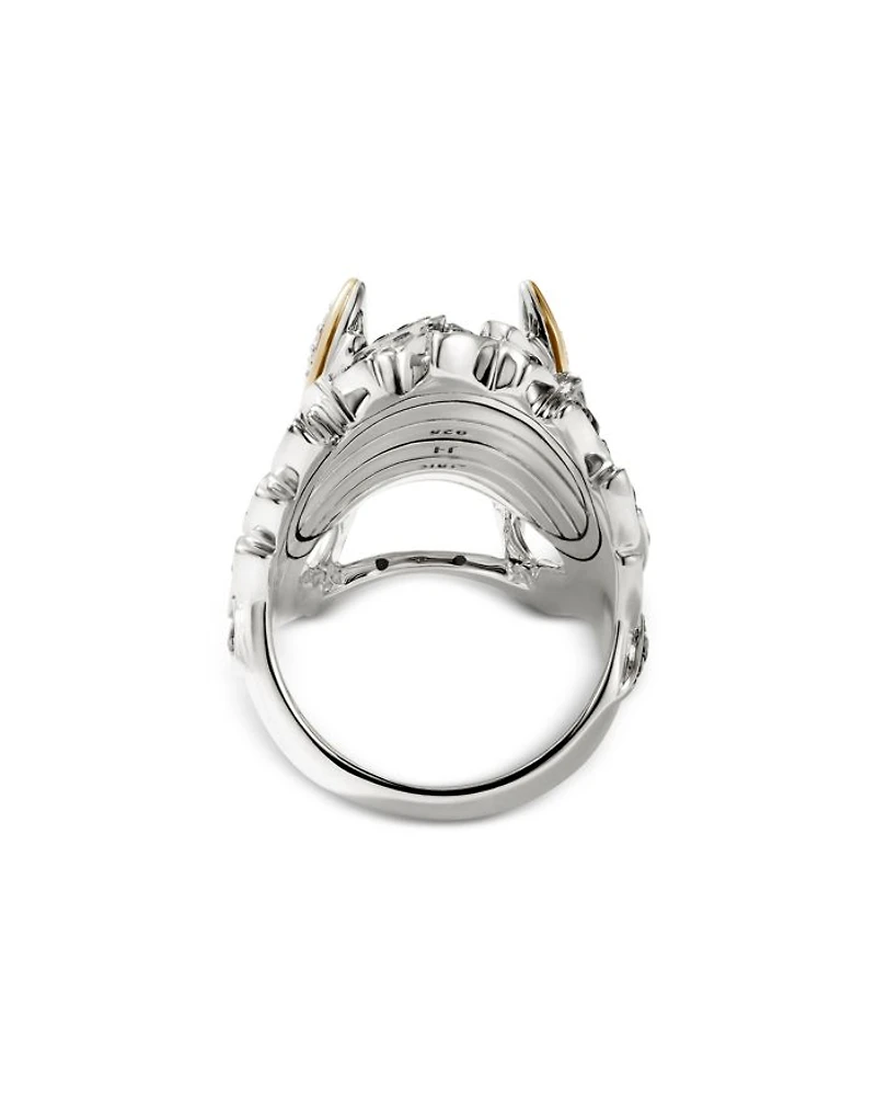 14K Yellow Gold & Silver Naga Diamond, Black Sapphire, Blue Sapphire, & Black Spinel Dragon Ring