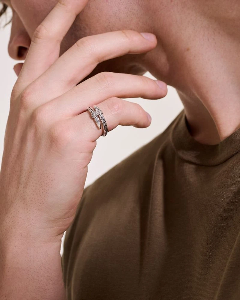 Sterling Silver Spear Diamond Coil Ring