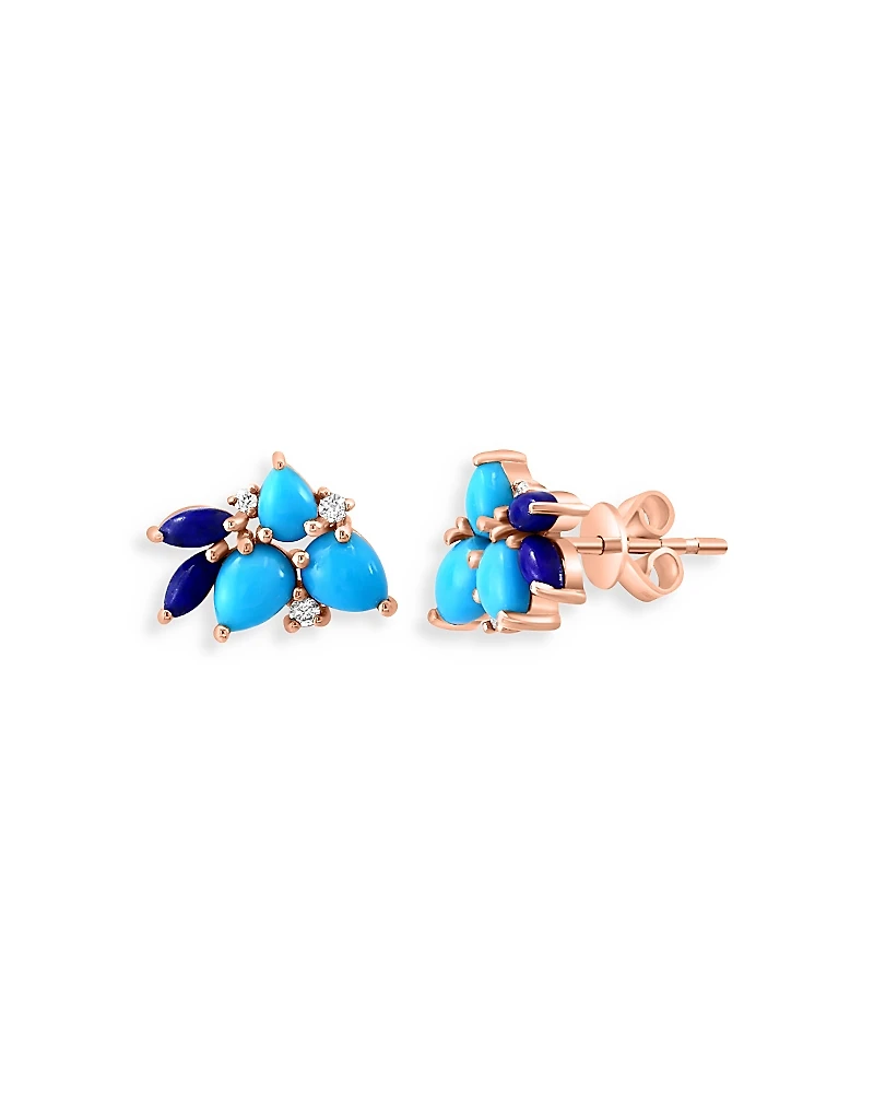 Bloomingdale's Fine Collection Lapis, Turquoise & Diamond Cluster Stud Earrings