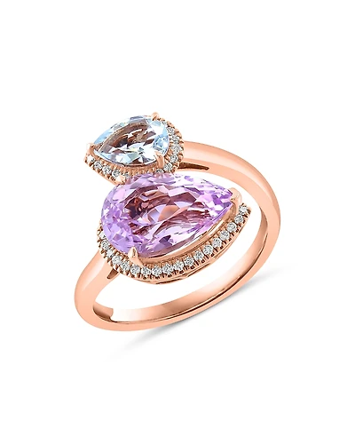 Bloomingdale's Fine Collection Kunzite, Aquamarine & Diamond Bypass Ring