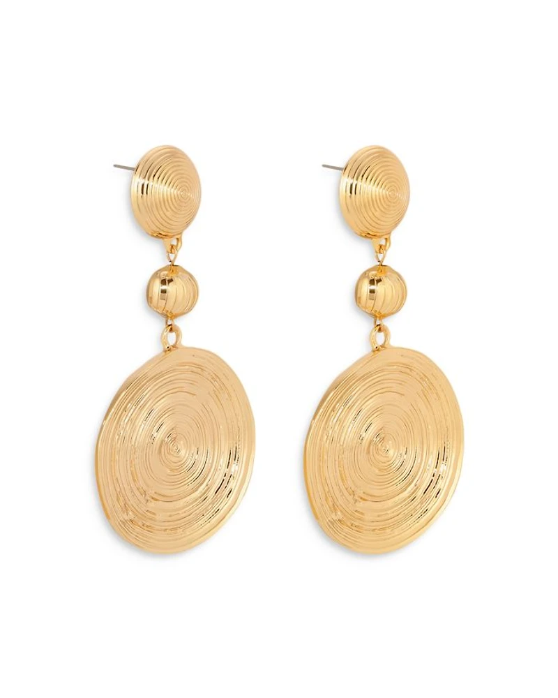 Textured Double Disc Drop Earrings in 18K Gold Plated