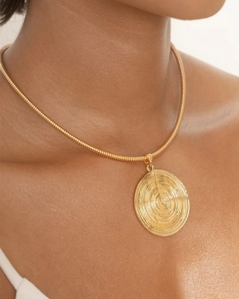 Statement Disc Choker Necklace in 18K Gold Plated, 15"