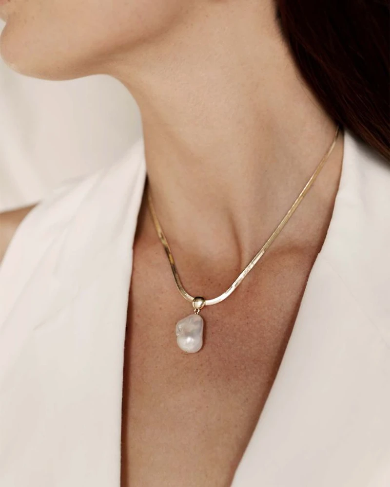 Baroque Pearl Pendant Snake Chain Necklace in 18K Gold Plated, 16"