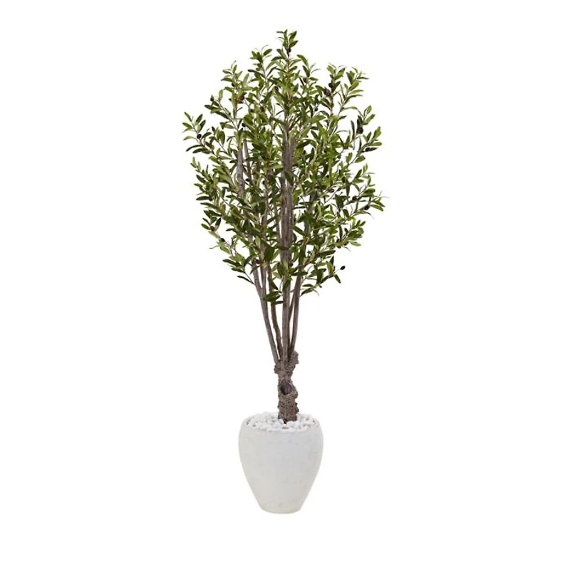 5ft. Olive Artificial Tree in White Oval Planter