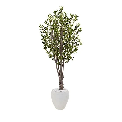 5ft. Olive Artificial Tree in White Oval Planter