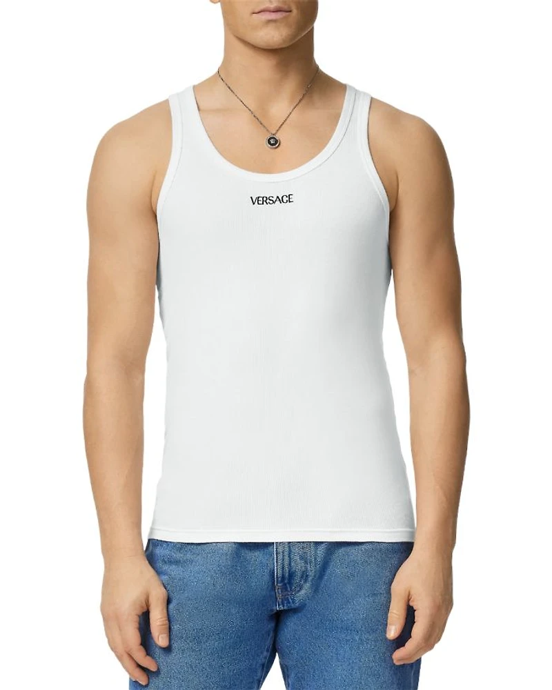 Cotton Blend Ribbed Logo Embroidered Tank