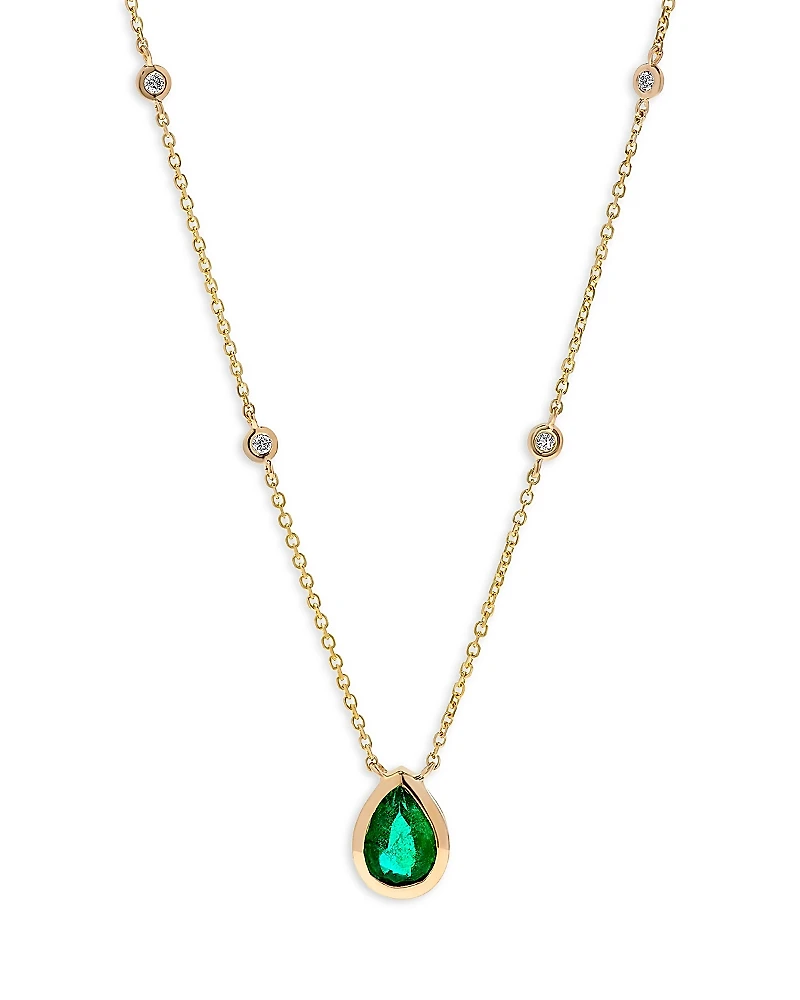 Bloomingdale's Fine Collection Emerald & Diamond Pear Shaped Pendant Necklace