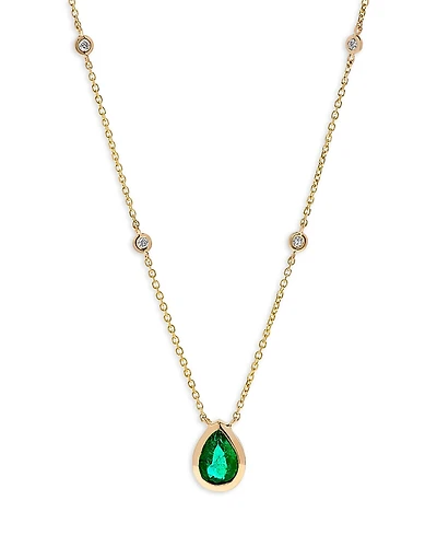 Bloomingdale's Fine Collection Emerald & Diamond Pear Shaped Pendant Necklace