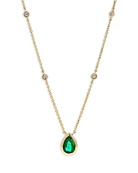 Bloomingdale's Fine Collection Emerald & Diamond Pear Shaped Pendant Necklace