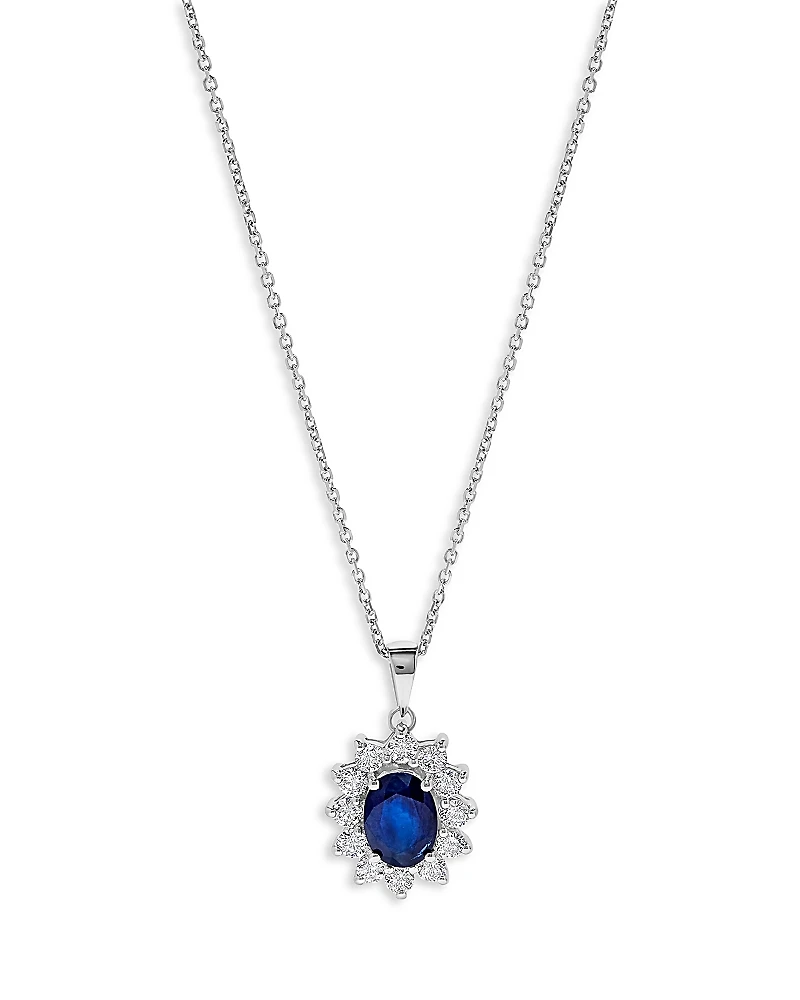 Bloomingdale's Fine Collection Blue Sapphire & Diamond Halo Starburst Pendant Necklace