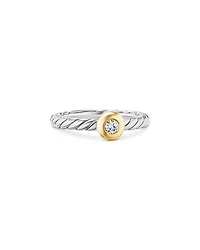 Petite Cable Flex Ring Sterling Silver with 14K Yellow Gold and Center Diamond, 2.8mm