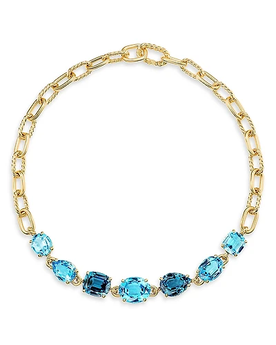 David Yurman 18K Yellow Gold Marbella Blue Topaz & Hampton Blue Topaz Chain Necklace, 19