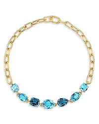 David Yurman 18K Yellow Gold Marbella Blue Topaz & Hampton Blue Topaz Chain Necklace, 19