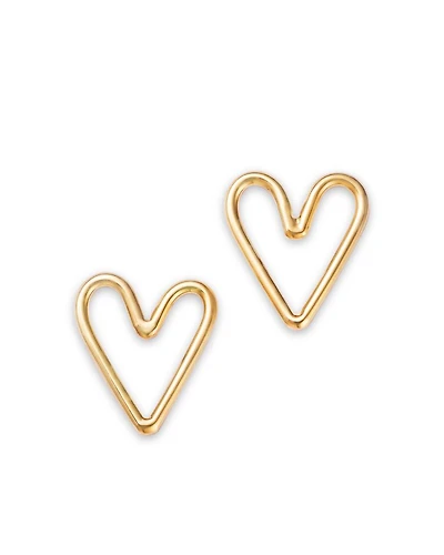 14K Yellow Gold Classic Open Heart Stud Earrings