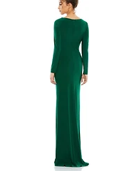 Long Sleeve Ruched Jersey V-Neck Gown