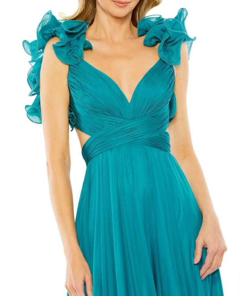 Ruffle Tiered Cut-Out Chiffon Gown