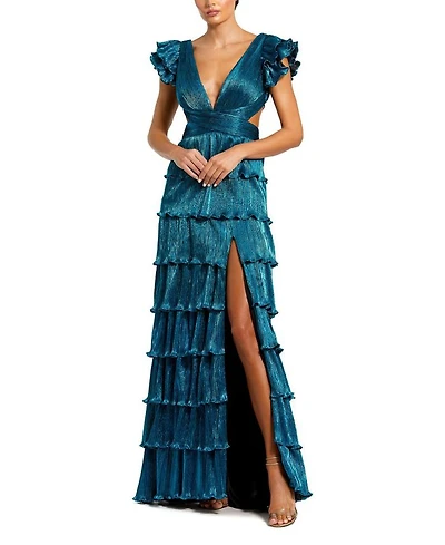 Ruffle Tiered Criss Cross Lace Up Gown