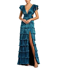 Mac Duggal Ruffle Tiered Criss Cross Lace Up Gown
