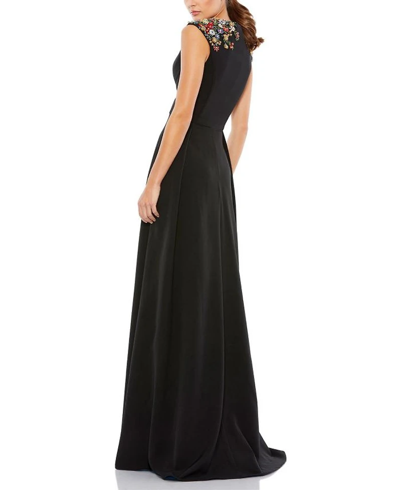 Women's Beaded Cap Sleeve V Neck A Line Gown