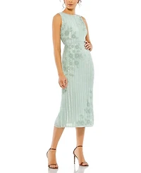 Striped Floral Embellished Sleeveless Midi Dress